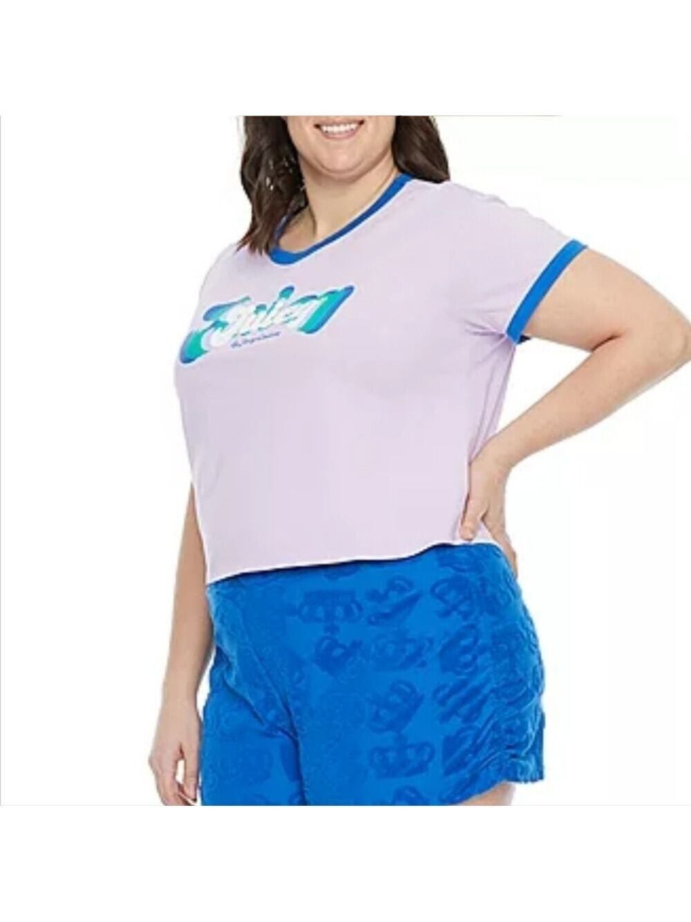 JUICY BY JUICY COUTURE WOMEN'S PLUS RINGER CREW NECK SHORT SLEEVE T-SHIRT 2X 3X